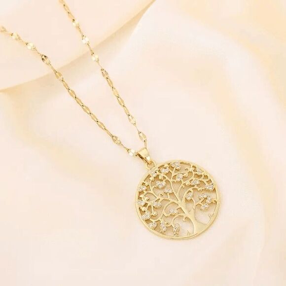Tree Of Life Diamond Gold Plated Pendant Necklace - Picture 2 of 5